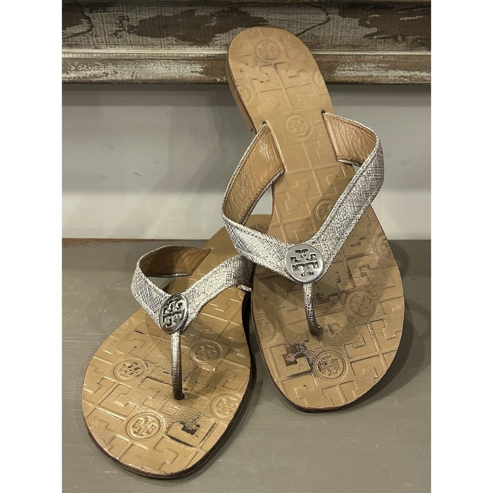 Tory Burch Thora Thong Flat Metallic Gold Sandals Women Size 9M